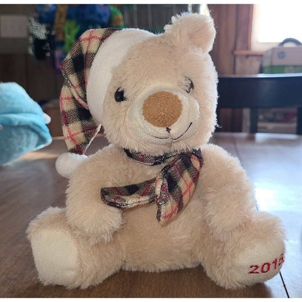 Tom's Toy International 2018 Winter Teddy Bear Plush Plaid Tie Stuffed Animal 7"